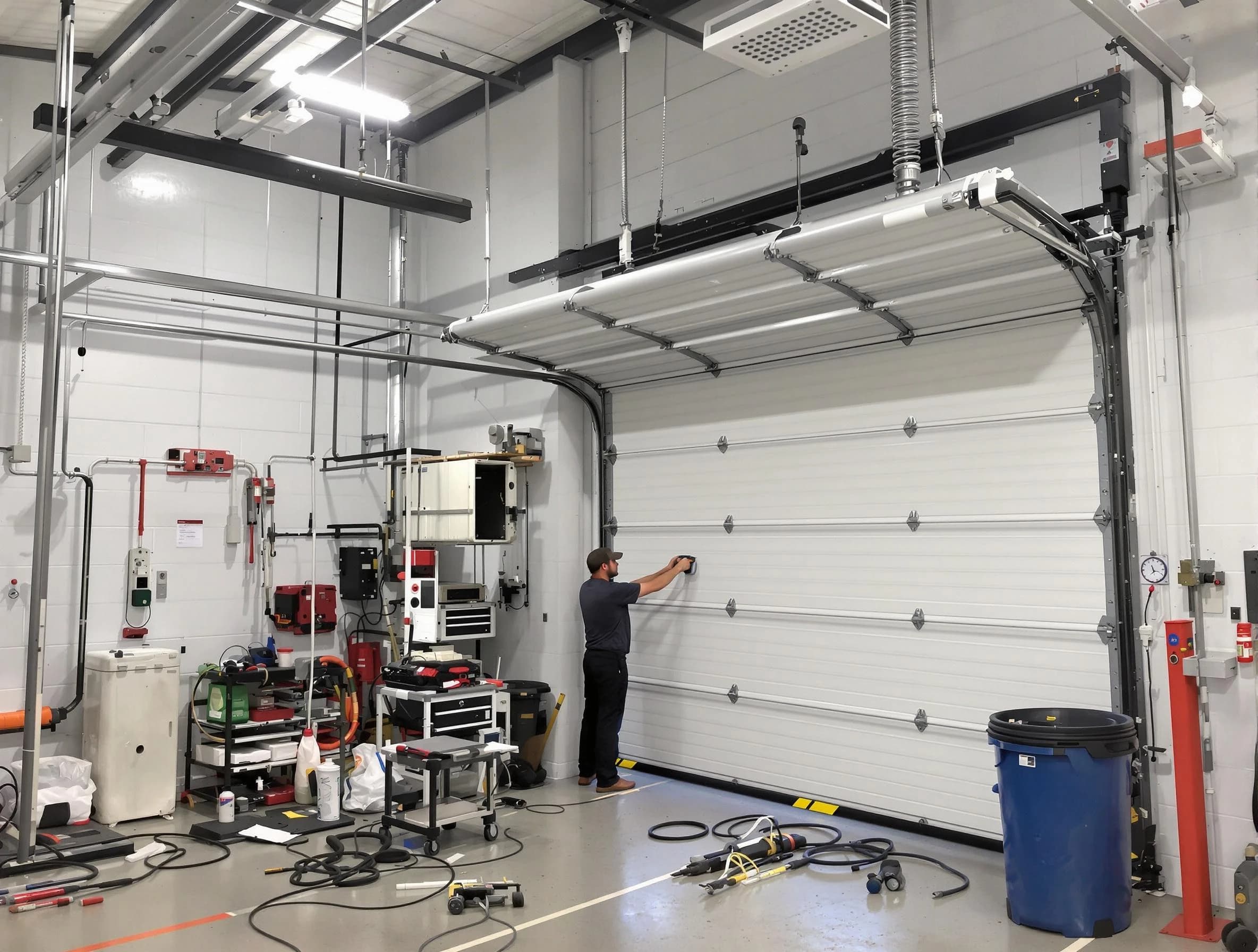 Albuquerque Garage Door Repair certified technician performing commercial door repair at a Albuquerque business facility