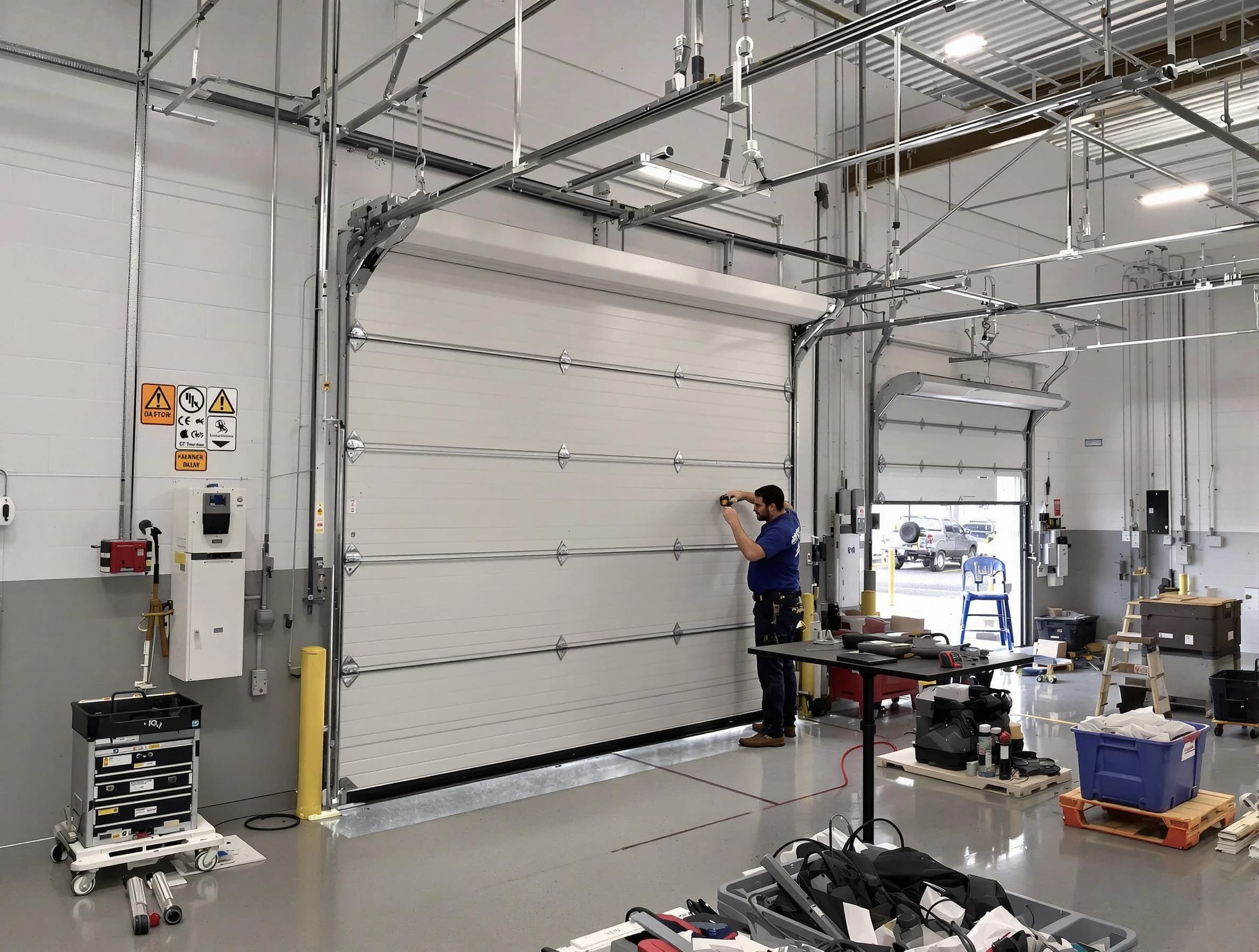 Commercial garage door repair being performed by Albuquerque Garage Door Repair expert in Albuquerque