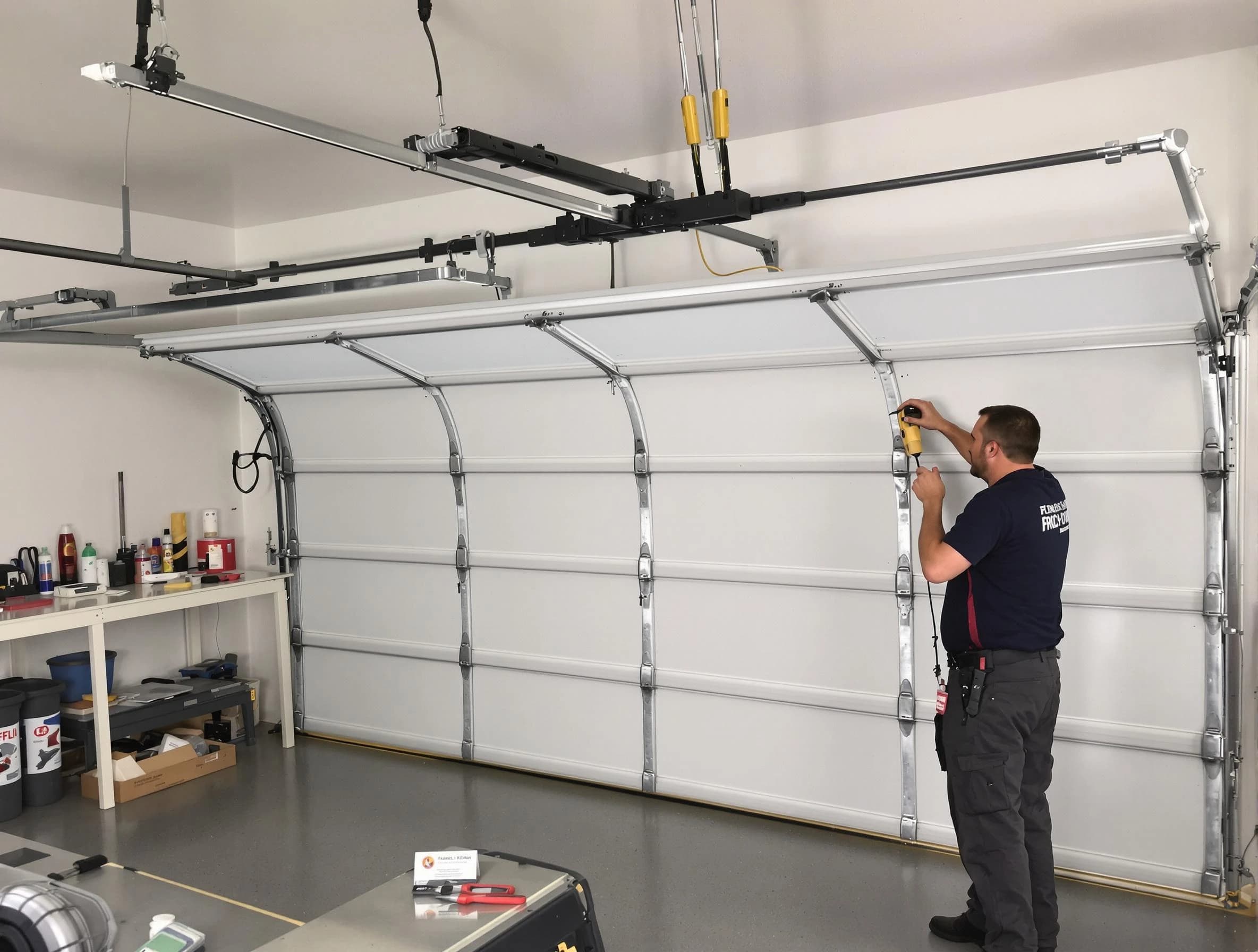 Albuquerque Garage Door Repair certified technician performing overhead door system repair in Albuquerque