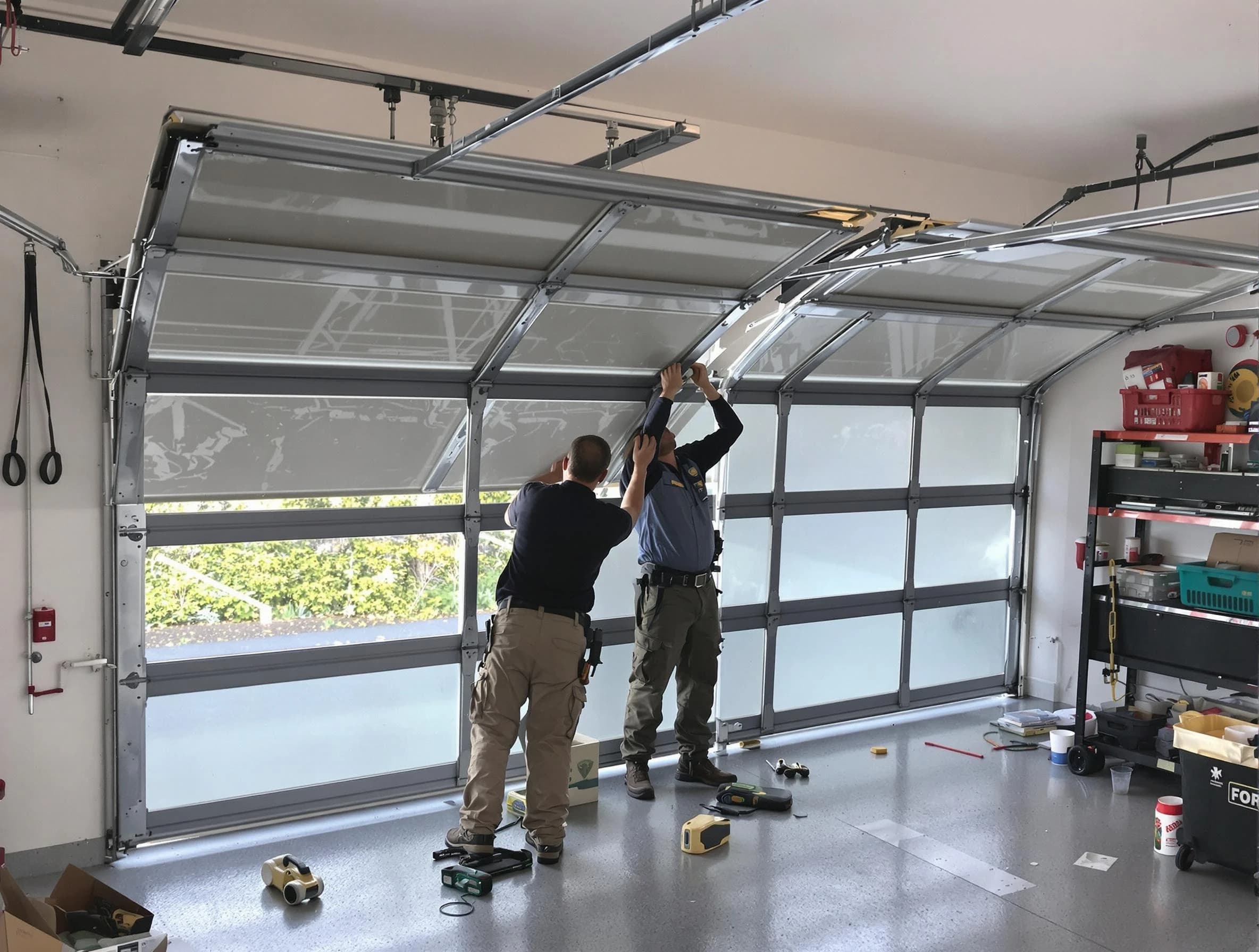 Albuquerque Garage Door Repair expert performing precise panel replacement on Albuquerque garage door