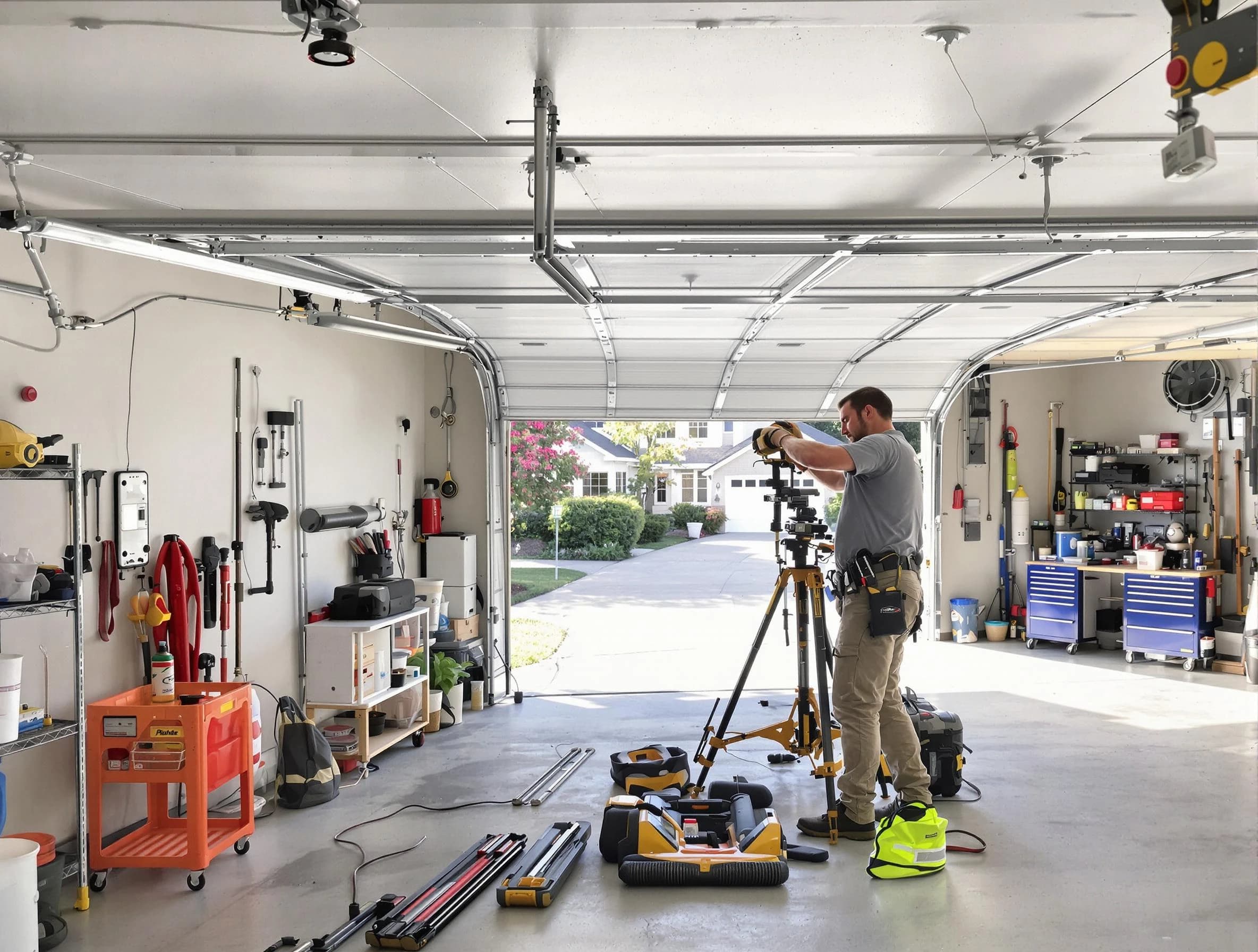 Albuquerque Garage Door Repair specialist performing laser-guided track alignment in Albuquerque